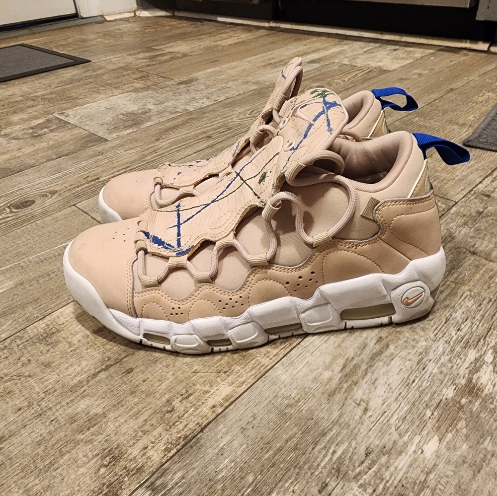 Beige Sneakers with Blue Accents